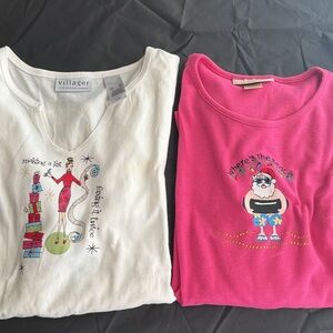 Woman’s set of 2 long sleeve holiday T-shirts, Size XL